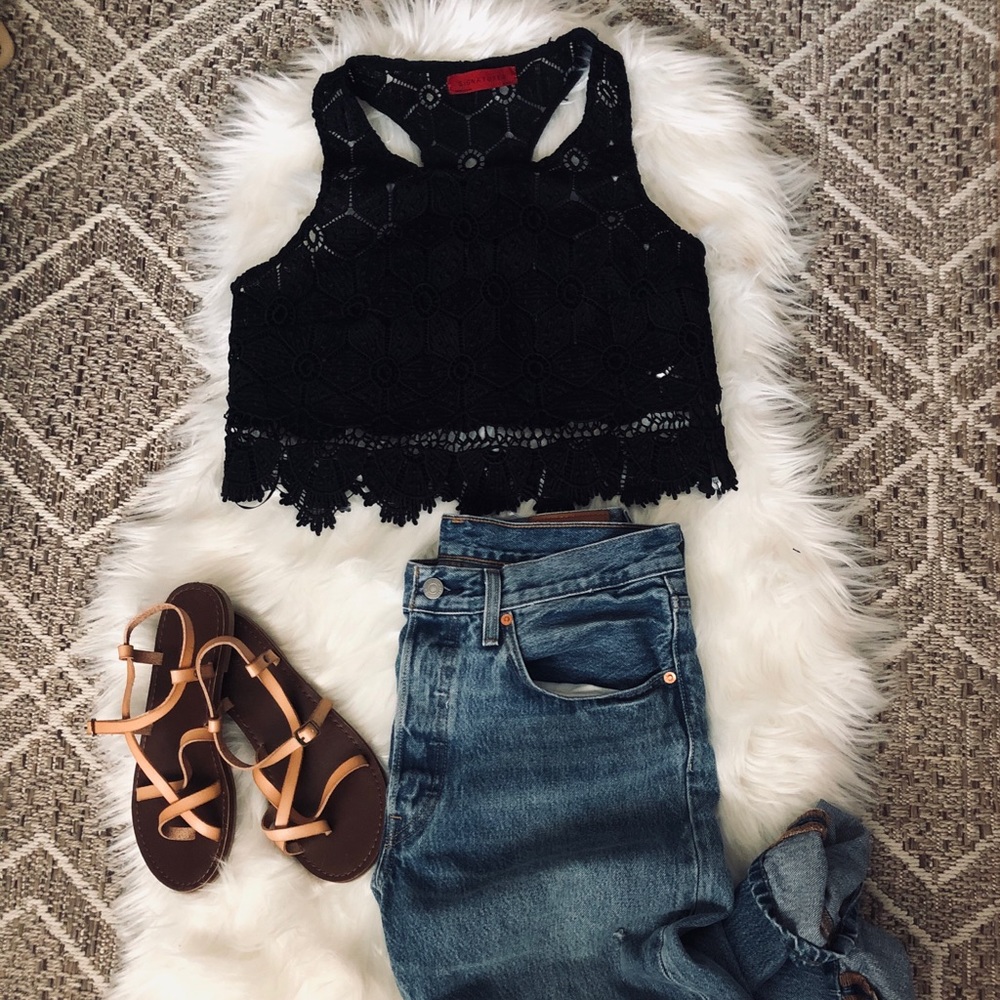 Black Lace Crop Top - Picture 3 of 3